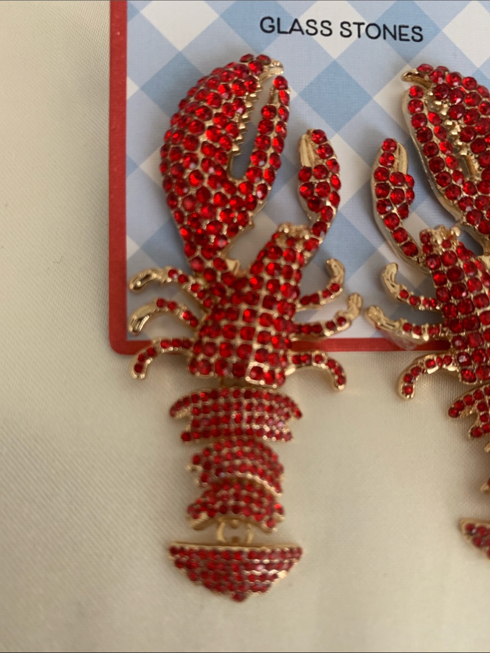 Red Crystal Lobster Statement Earrings - Picture 3 of 5